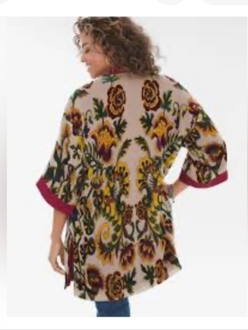 Chicos Boho Heritage Floral Velvet Burnout Open Kimono Multicolor S/M - Picture 2 of 6